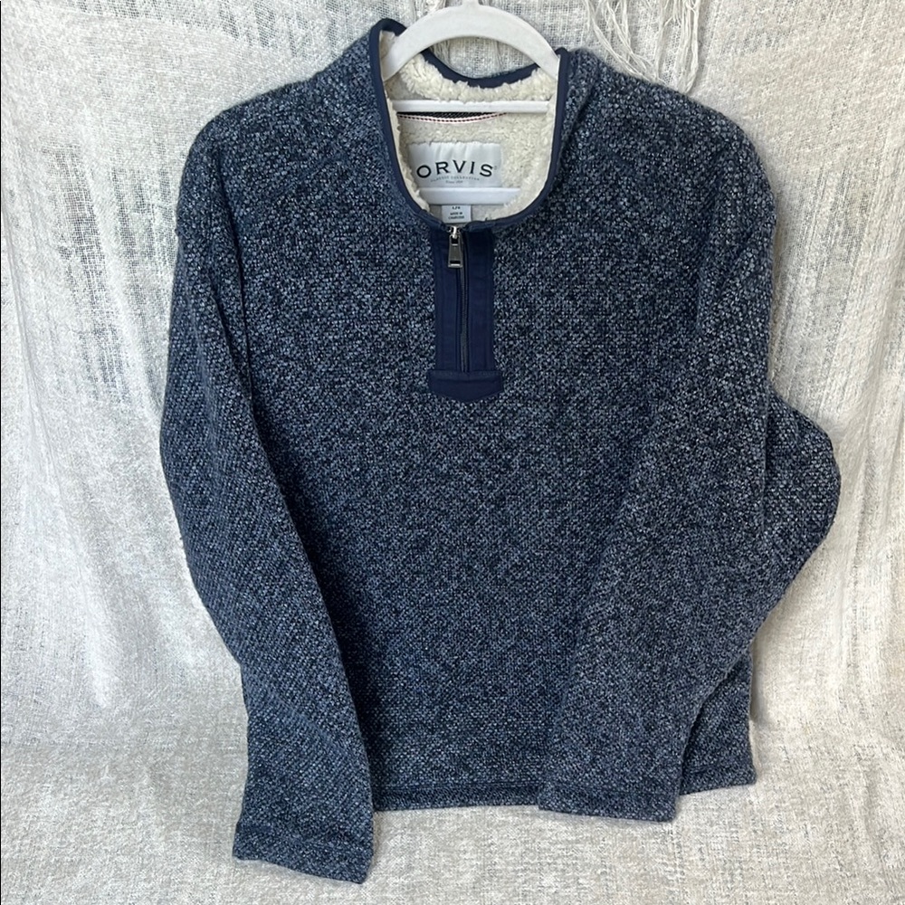 Orvis Blue Zip Up Sweater with Mock Neck